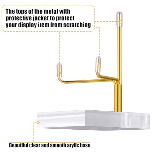 RattanView 16 Pcs Adjustable Metal Arm Display Stand Crystal Holder Easel Display with Acrylic Base Easel Rock Mineral Stand for Geodes Mineral Agate Collection(Gold) - color: Gold