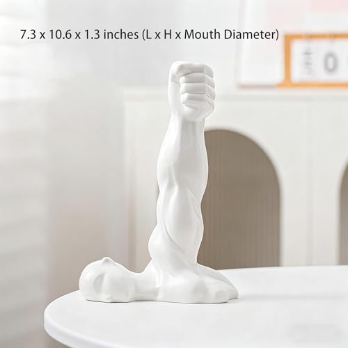 Hand Vase,10.63'' H Muscular Arm Ceramic Vase, Artistic White Ceramic Flower Vase for Home Decor, Table Centerpiece, Modern Sculptural Aesthetic 10.63'' H