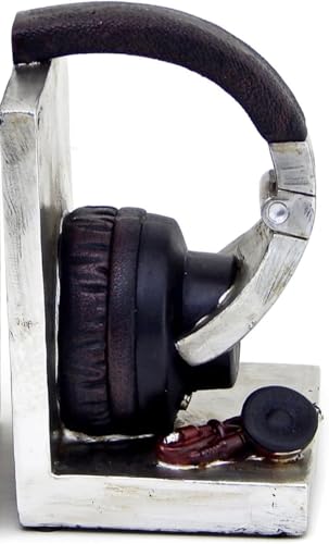 Bellaa 26256 Decorative Bookends Headphone Music Lover Holder Heavy Stoppers Bookshelf Shelves to Hold Book Ends Library Shelf Dividers Vintage Home Decor 6 Inch Tall