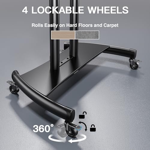 PERLESMITH Mobile TV Stand for 55-90 Inch Flat/Curved Screen TV Max VESA 800x500mm Outdoor TV Cart with Height Adjustable AV Shelf- UL Certificated Rolling Floor TV Stand Holds up to 200Lbs (PSTVMC07) - size: 55-90 Inch