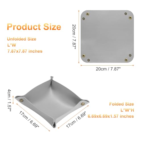 HARFINGTON 4pcs PU Leather Valet Tray Unisex Folding Small Catchall Tray Portable Entryway Table Tray Nightstand Bedside Desk Tray for Key Wallet Watch Coin Jewelry Dice, Gray - color: Gray