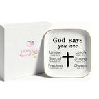 Christian Gifts for Women Birthday, Inspirational Gifts for Women Friends, Religious Spiritual Gifts for Her Mom Girl Female Coworker Sister Christian Trinket Dish Tray Jewelry Plate - style: Religious Gifts - God Says