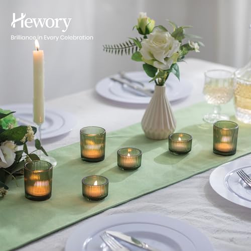 Hewory Glass Tealight Candle Holder: 8 Pcs Dark Green Votive Tea Lights Candle Holder, Ribbed Tea Light Holders Fall Decorations for Thanksgiving Table Centerpiece Wedding Party Home Decor - color: Dark Green, size: 8PCS