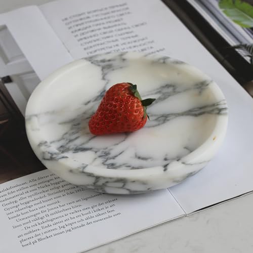 Nawgnail Natural Travertine Marble Jewelry Dish 5.5",Trinket Dish for Ring Earring, Gift for Woman Daugther(Arabescato Calacatta) - color: Arabescato Calacatta