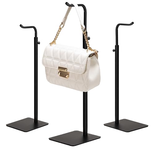 3 Pack Purse Holder Handbag Display Stand: Hanger Rack Showing Bags, Purses, and Wreath, Adjustable Black Hook Stand for Tabletop, Closet, Desk, and Retail Use for Vendors - color: Black
