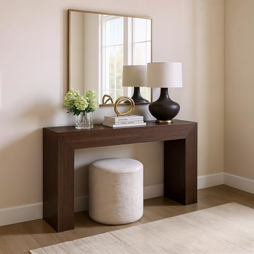 Plank+Beam Grand Console Table, 56 Inch Solid Wood Modern Sofa Table, Narrow Entryway Table for Hallway, Behind The Couch, Living Room, Foyer, Walnut Wirebrush - color: Walnut Wirebrush, size: 56 Inch