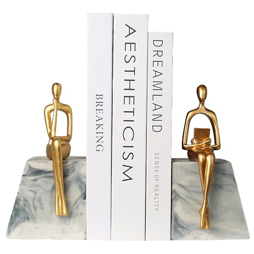 Book Ends for Shelves to Hold Books,Heavy Duty Thinker Abstract Statue Decorative Bookends for Home Office Bookshelf, Gift for Book Lovers,1 Pair - style: Thinker