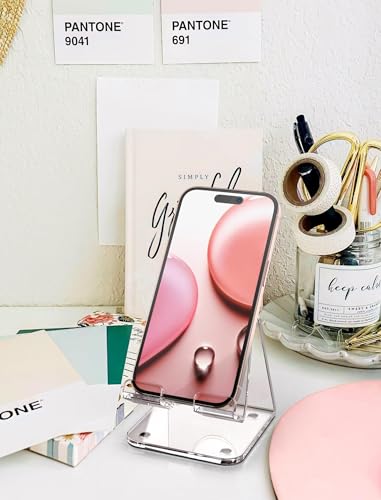 TOPGO Acrylic Cell Phone Stand, Clear Phone Holder for Office Desk, Vanity, Kitchen, Bedside Table, Compatible with iPhone 17/Smartphones/iPad/Switch/Kindle, Office Desk Accessories - color: Clear