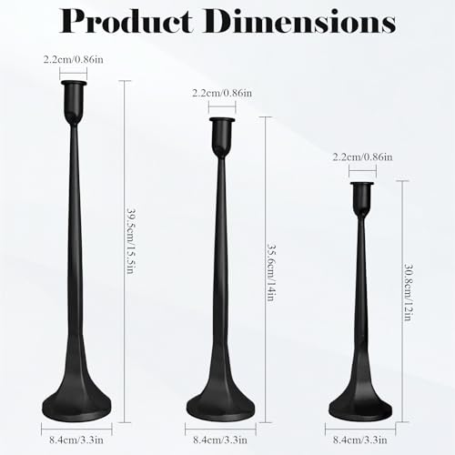 Set of 3 Taper Candle Holders, Cast Iron Candlestick Holders Tall for Wedding, Dining Table, Halloween & Fall Decor, Home Decoration (Black, 12" 14" 15.5") - color: Black