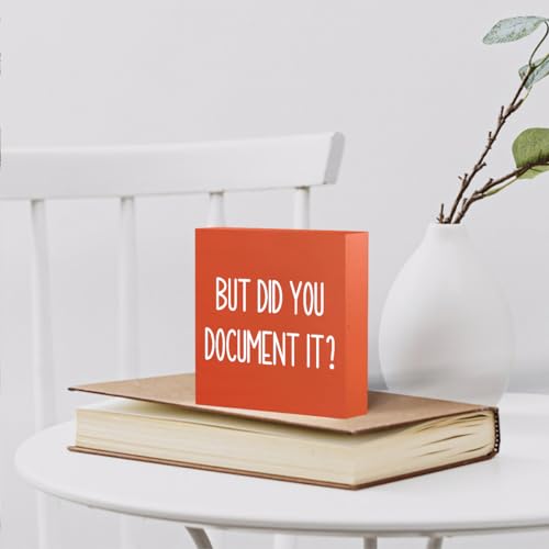 Halloween Office Desk Decorations - But Did You Document Sign, Work Gifts for Accountant HR Boss Employee Coworker, Cubicle Shelf Table Decor - color: Orange, size: 5 x 5 inches