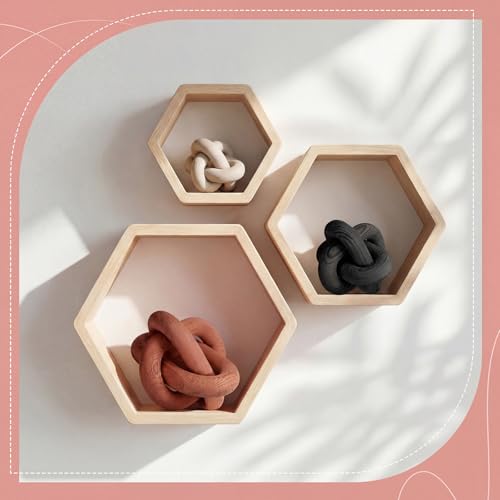 3 Pack Wooden Knot Decorations 3 Color Set Coordinated Boho Nautical Home Decor for Shelf, Wall, Tabletop, Sizes 3.94", 4.72", 5.91"(Rust) - color: Rust