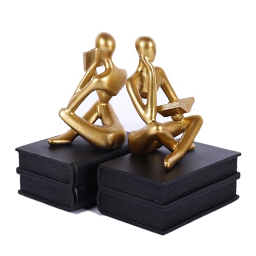 Reading Figurine Book Ends Book Lovers Gifts for Bookshelf Decorations for Readers, Graduates, Students, Teachers, Sculpture Home Decor for Shelves Desk Office Living Room (Black/Gold) - color: Black/Gold