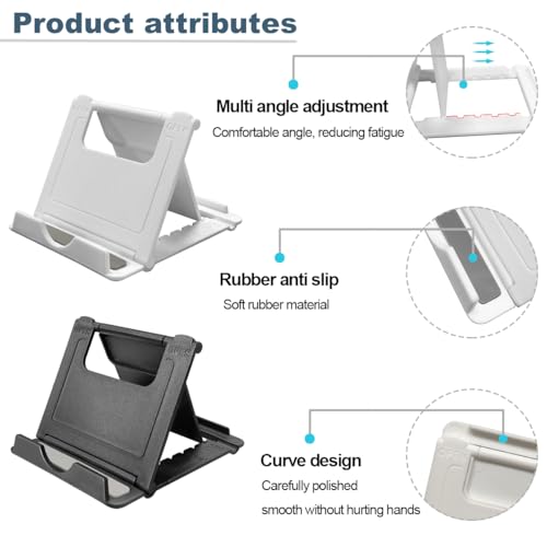 POQOD 2 Pack Cell Phone Stand, Foldable Phone Holder for Desk Compatible with Phone 15 14 13 12 11 Pro Xs Xs Max Xr X 8, Nintendo Switch, All Phones, Black & White - color: Black & White