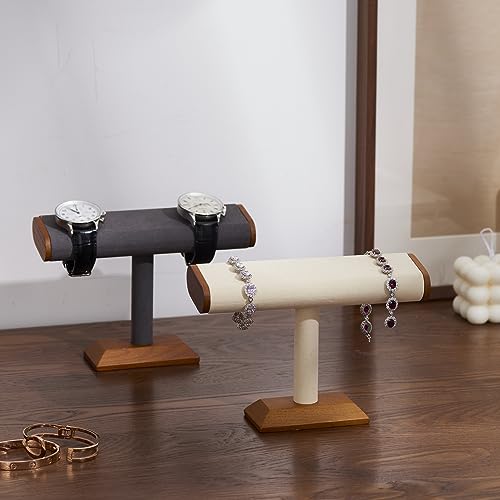 Oirlv Solid Wood T-Bar Watch Display Stand Jewelry Organizer Holder for Watch Bracelet Countertop Table Top Jewelry Tower(Grey) - color: Grey