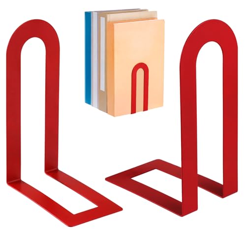 Chunful 2 Pcs Modern Metal Book Ends for Shelves Decorative Small Bookends Book Shelf Organizer Minimalist Design Stopper to Hold Books for Home Office (Red,5.5 * 3.75 * 2.25inch) - color: Red, size: 5.5*3.75*2.25inch