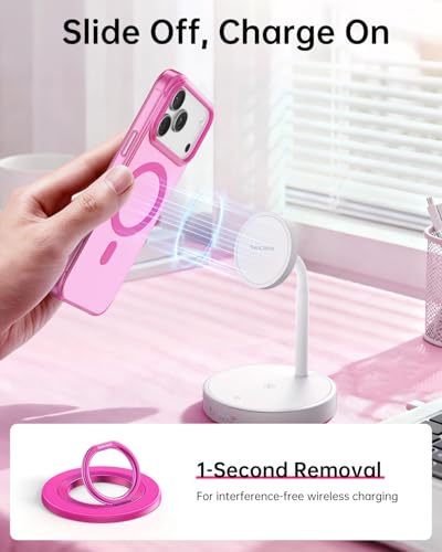 SYNCWIRE Magnetic Phone Ring Holder for MagSafe, 360° Rotation Cell Phone Grip Stand Finger Ring Kickstand Two-Sided Magnet Compatible with iPhone 17 Pro Max 16 15 14 13 12 MagSafe Accessories - color: Single Ring-1PCS-Hot Pink