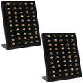 2 Pack Velvet Ring Display Stand, 50 Slots Ring Organizer Jewelry Display Tray, L-Shaped Holder Display for Selling Earrings, Black