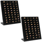2 Pack Velvet Ring Display Stand, 50 Slots Ring Organizer Jewelry Display Tray, L-Shaped Holder Display for Selling Earrings, Black