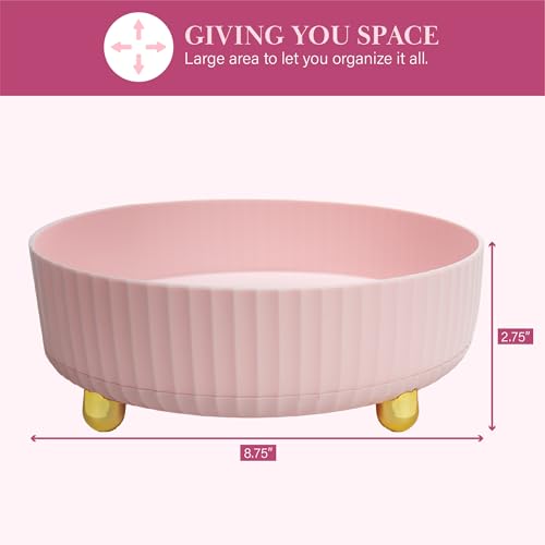 Paris Hilton 360° Rotating Makeup Organizer Tray, Large Capacity for Skincare & Beauty Essentials, Fluted Design with Gold Accents, 8.75-Inch, Pink - style: Organizer Tray