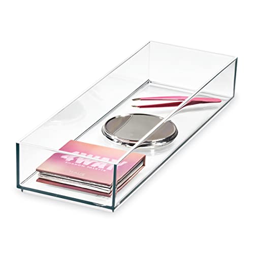 iDesign Plastic Makeup Drawer Organizer Tray - Vanity Organizer or Desk Drawer Organizer - Clear/Matte White - color: Clear/White, style: Pack of 1