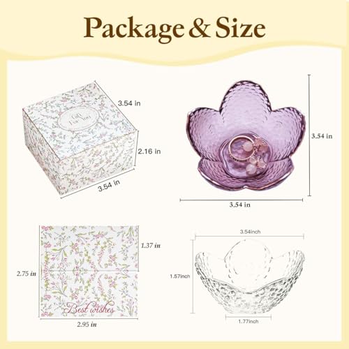 Gifts for Women Purple Flower Jewelry Ring Dish Tray,Decorative Glass Trinket Dish,Room Decor Aesthetic, Modern Accent Tray for Vanity (Purple A) - color: Purple A