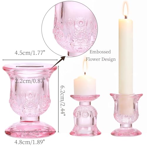 10pcs Pink Candlestick Holders, Glass Taper Candle Holders for Table Centerpiece Decor, Wedding, Valentine's Day, Mother's Day, Party Gift - color: Pink