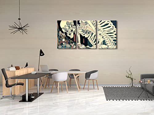 Wieco Art 3 Piece Witch and Skeleton Ukiyo-E by Utagawa Takiyasha Historic Cultural Illustrations for Living Room Bedroom Home Decorations Landscape Artwork - color: Witch and Skeleton, size: 16 x 24 inches (Unframed)