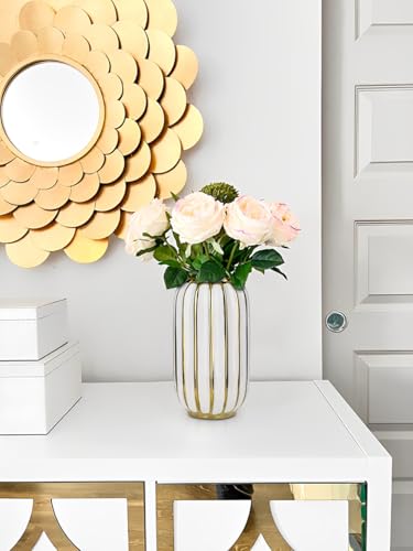 Briful Gold Plated Lantern Ceramic Vase Home Decor Creative Design Porcelain Decorative Flower Vase 8.66'' White Ceramic Vases for Wedding Anniversary Decoration - color: 8.66'' Tall-white