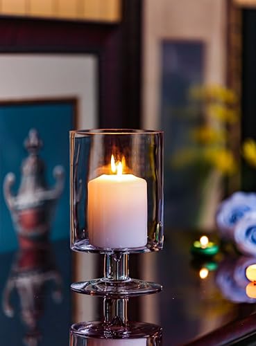 CYS EXCEL Glass Hurricane Pillar Candle Holders (H:8" W:4.75", 2 PCS) | Multiple Size Choices Short Stem Candle Jars | Stemmed Glass Cylinder Candle Vase - size: H-8" W-4.75"