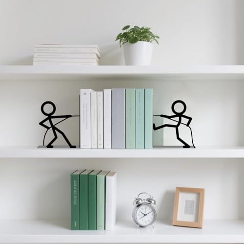 Metal Bookends Tug of War People Bookends Decorative Cute Book Ends for Shelves Bookshelf Home Office Desk Decorative Shelf Stoppers for Books Reading Decor Bookshelf Decor - style: Tug of War Decorative Bookends
