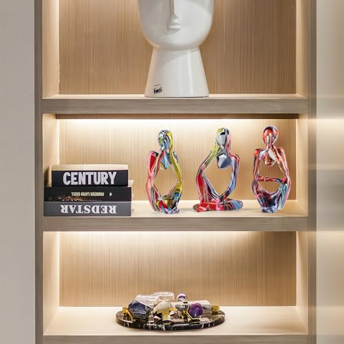 BrownLove 3pcs Hip hop Human Body Abstract Art Decoration, Modern White Art Resin Statue Room Office Shelf Bookcase Decoration - color: Colourful