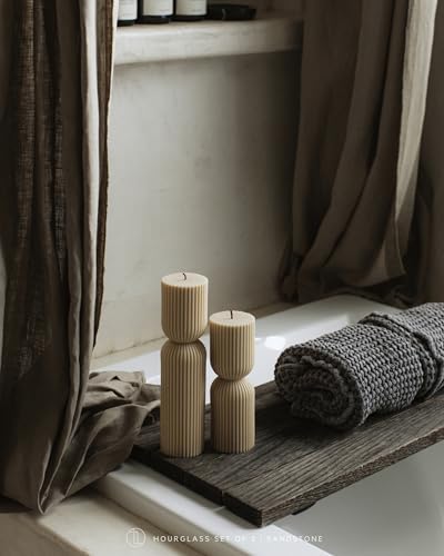 LAWA Hourglass Pillar Candle - Large Beautiful Handmade Pillar Scented Soy Wax Candle Elegant Bubble Aesthetic Candle Housewarming Gift Home Room Shelf Decor Idea Sandstone (Set of 2) - color: Sandstone