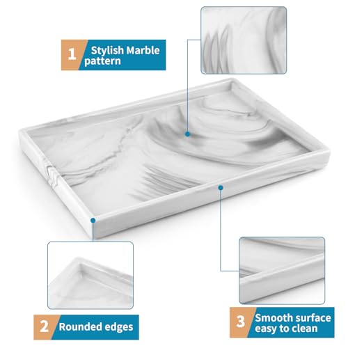 12" Large Ceramic Vanity Tray, Rectangle Perfume Plate Organizer, Jewelry Holder Dish, Non Slip Decorative Tray for Bathroom, Bedroom, Kitchen, Coffee Table (Marble Grey)