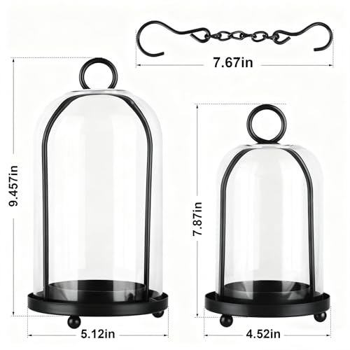 Glass Hurricane Candle Holder Decorative Gold Candle Lantern, Pillar Candlestick Holders Set of 2, Hanging Metal Holder Modern Table Centerpieces, Black - color: Black