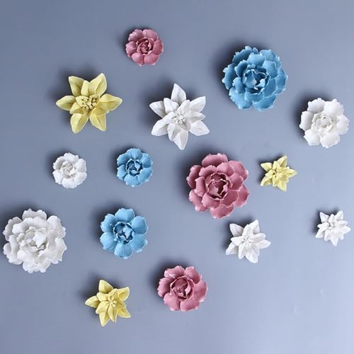 Handmade 3D Ceramic Wall Art Hanging Sculpture Pink Flower Wall Decor for Living Room Bedroom and Bathroom Red Peony 2.75'' (Small) - color: Pink, size: Small