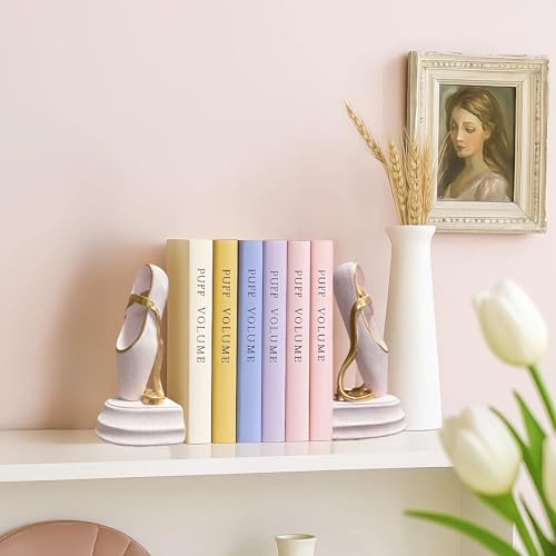 Ballet Shoes Book Ends Decorative Bookends for Shelves, Elegant Ballet Bookends for Bookshelf Decor, Decorative Book Stoppers for Home Office Display - color: Dancing Shoes - Pink