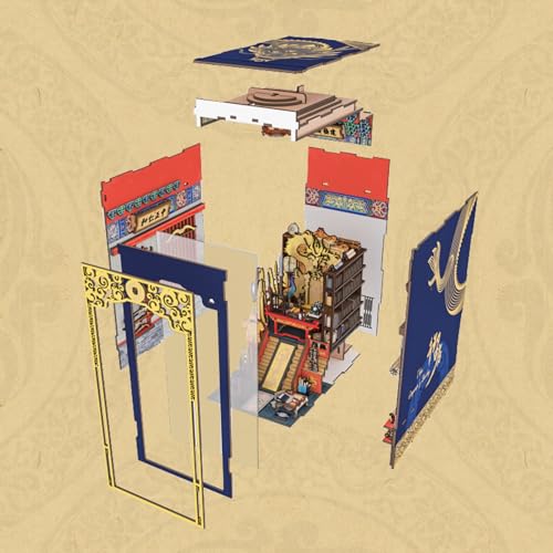 MiniCity DIY Book Nook Kit for Adults, 3D Wooden Puzzle Bookend Bookshelf Insert Decor with LED Light and Dust Cover (The Emperor's Study) - style: The Emperor's Study