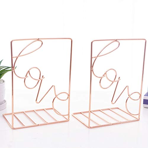 Creative Minimalist Style Bookends Metal Adjustable Books Holder Stand Book Rack Desk Bookend - Love, Rose Gold - color: Love, Rose Gold