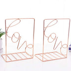 Creative Minimalist Style Bookends Metal Adjustable Books Holder Stand Book Rack Desk Bookend - Love, Rose Gold - color: Love, Rose Gold