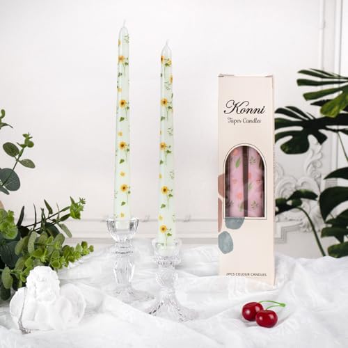 Taper Candles,10 inch 2pc Green Tapered Candles with Sunflower Printed, Unscented and Smokeless Long Burning Candles,Tall Candlesticks with Cotton Wicks,Ideal for Weddings, Home Décor - style: Sunflower
