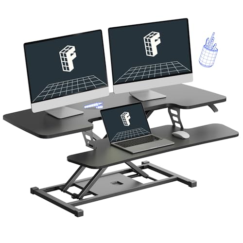 FLEXISPOT 40" Wide Standing Desk Converter Sit to Stand up Riser Height Adjustable Computer Workstation with Spacious 2-Tier Desktop, Black - color: Black, size: 40" 1pc