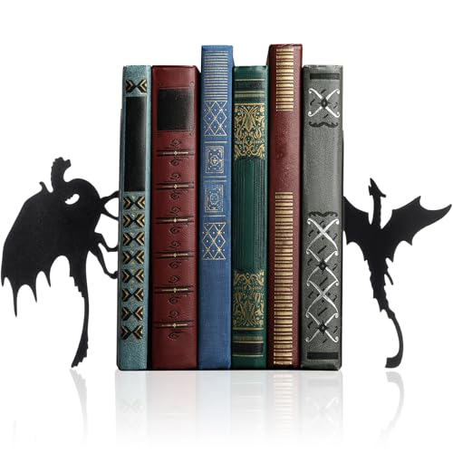 Geelin Dragon Metal Bookends Set of 2 Styles Gothic Book Ends for Shelves Bookshelf Home Office Desk Bookshelf Decor Gift for Dragon Lovers and Reading Enthusiasts - style: Flying Dragon