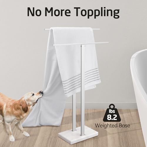 KES Standing Towel Rack for Bathroom with Marble Base, 2-Tier Towel Rack Stand for Floor, SUS304 Stainless Steel Polished Finish, BTH217 - color: Polished Silver, size: 33” H (2-tier)