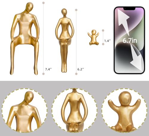 Quoowiit Gold Decor Family Statue Shelf Decor, Abstract Modern Home Decorations Family Sculpture, Minimalist Miniature Coffee Table Ornament Figurines for Office Bookshelf Living Room Bedroom 3 Piece - color: Gold