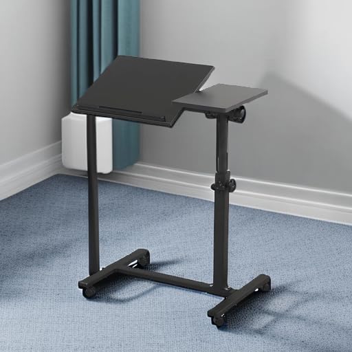 TigerDad Overbed Bedside Desk Mobile Rolling Laptop Stand Tilting Overbed Table with Wheels Height Adjustable Tray Table for Laptop Bed Sofa Side Table (Black) - color: Black