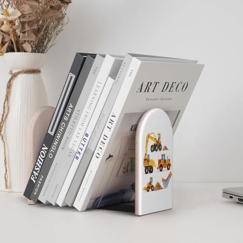 Cartoon Engineering Car L-Shaped Book Ends 1 Pair Wood Bookends Truck Book End Supports for Heavy Book Shelf Holder Home Decorative - color: Cartoon Engineering Car