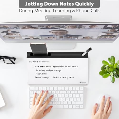 Varhomax Small Glass Desk Whiteboard, Dry Erase Desktop White Board with Storage Caddy to-do List Desk Buddy Memo Notepad for Office, School and Home Office Accessories Supplies (Black & White) - color: Small Black & White