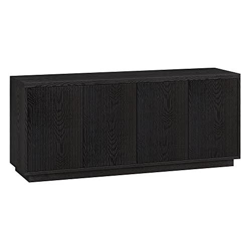 Henn&Hart Fluted TV Stand for TVs up to 65" with 2 Concealed Ribbed Storage Cabinets and Adjustable Shelves for Living Room, Family Room, or Office, Natural Black - color: Natural Black, size: 57" TV Stand