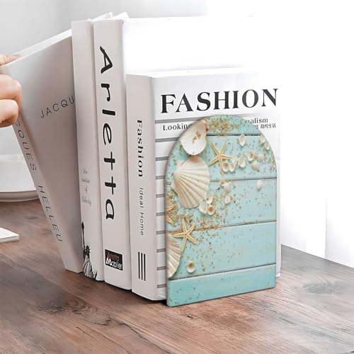 Summer Nautical Starfish Bookends Decorative Beach Wooden Book Ends for Shelves Heavy Books Holder Organizer Non-Slip Desk Book End for Kids Office School Kitchen Home Desktop Decor 1 Pairs - color: Nautical