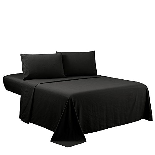 Sfoothome Queen Sheets Set - Black Hotel Luxury 4-Piece Bed Set, Extra Deep Pocket, 1800 Series Bedding Set, Wrinkle & Fade Resistant, Sheet & Pillow Case Set (Queen, Black) - color: Black-4 Pieces, size: Queen
